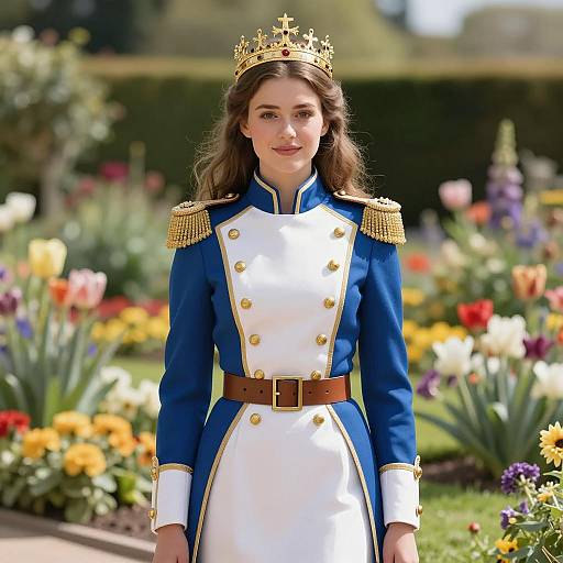 Young Woman in Royal Costume in Garden