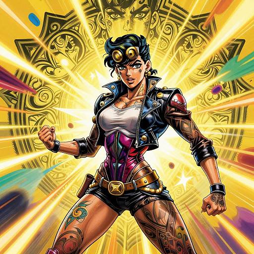 Epic Tattooed Woman Action Pose