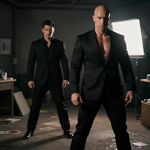 Dimly Lit Suited Men, Dynamic Pose