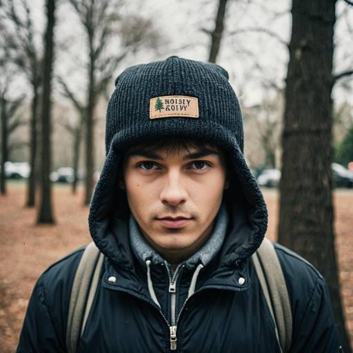 Young Man in Winter Hat Outdoors