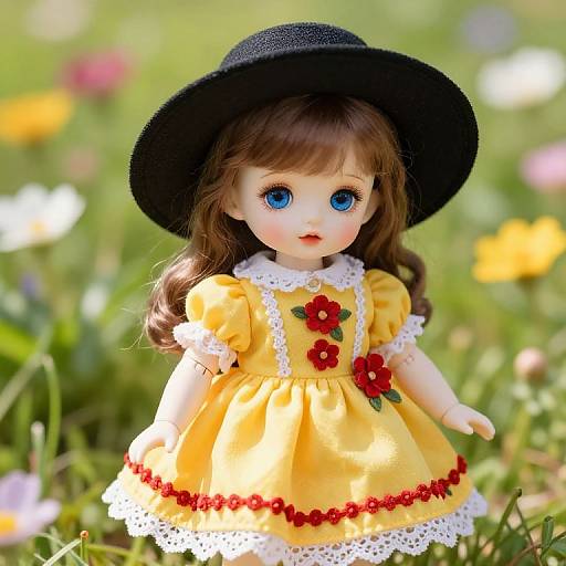 Whimsical Porcelain Doll in Meadow
