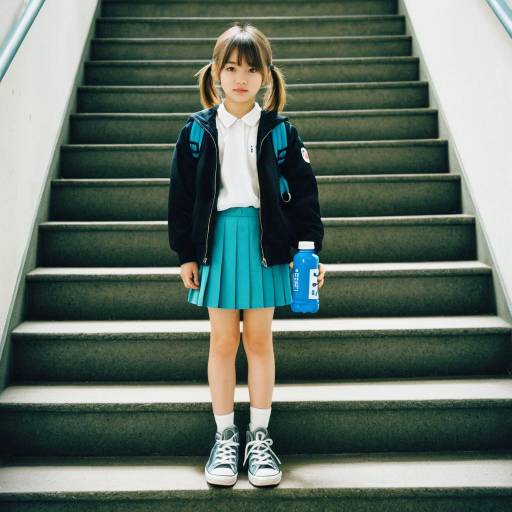 School Girl with Sports Bottle on Stairs