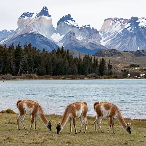 Guanacos Grazing by Lake Sarmiento