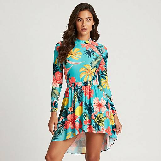 Tropical Print Long Sleeve Swimsuit Set