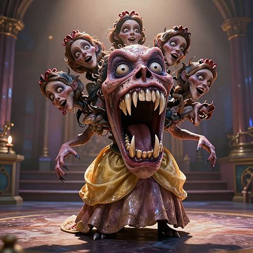 Grotesque Multi-Headed Disney Princess