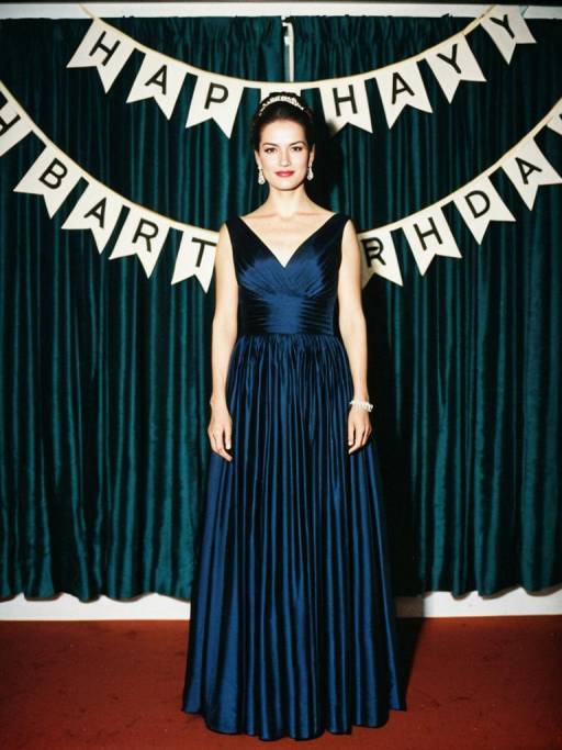Woman in Long Blue Frock at Birthday Party