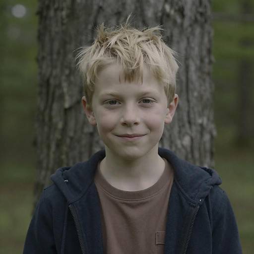 Young Boy Smiling in Forest Setting