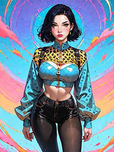 Stylish Woman in Leopard Print and Black Leggings