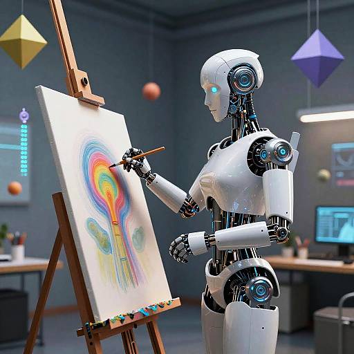 Robotic Artist in Futuristic Studio