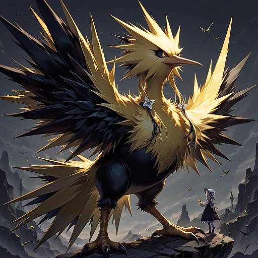 Illustration of Zapdos, pokemon in the style of Vivi (eve no hakoniwa)