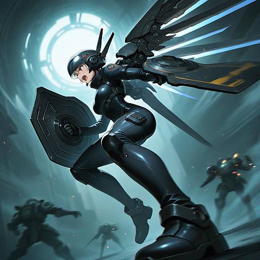 Sci-Fi Warrior Girl with Mechanical Wings