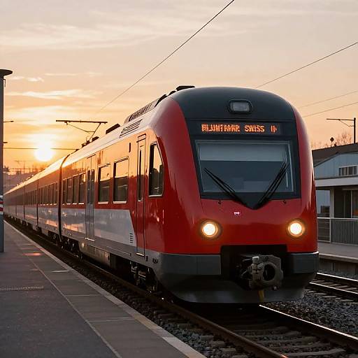 Realistic Swiss Train at Sunset