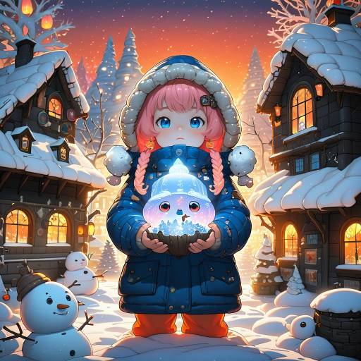 Adorable Chibi in Winter Wonderland Scene