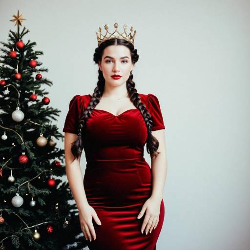Elegant Curvy Woman in Christmas Attire