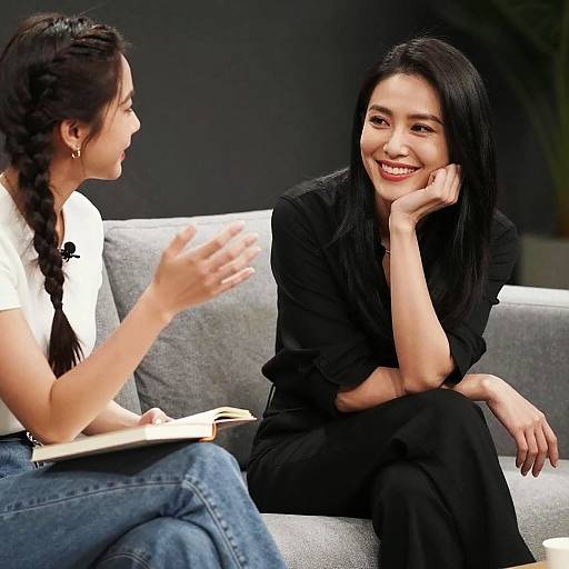 Two Women Chatting on Couch