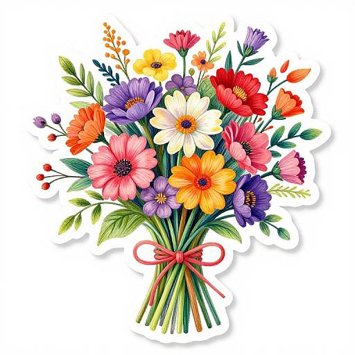 Colorful Seersucker Floral Bouquet Sticker