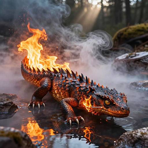 Realistic Steel-Scaled Fire Dragon