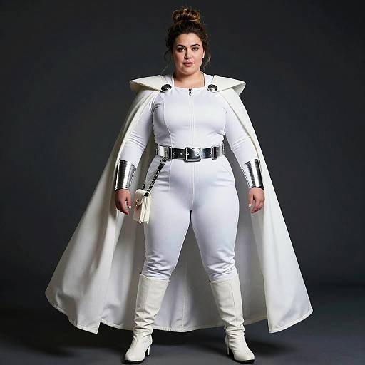 Apple Shaped Woman in White Jumpsuit