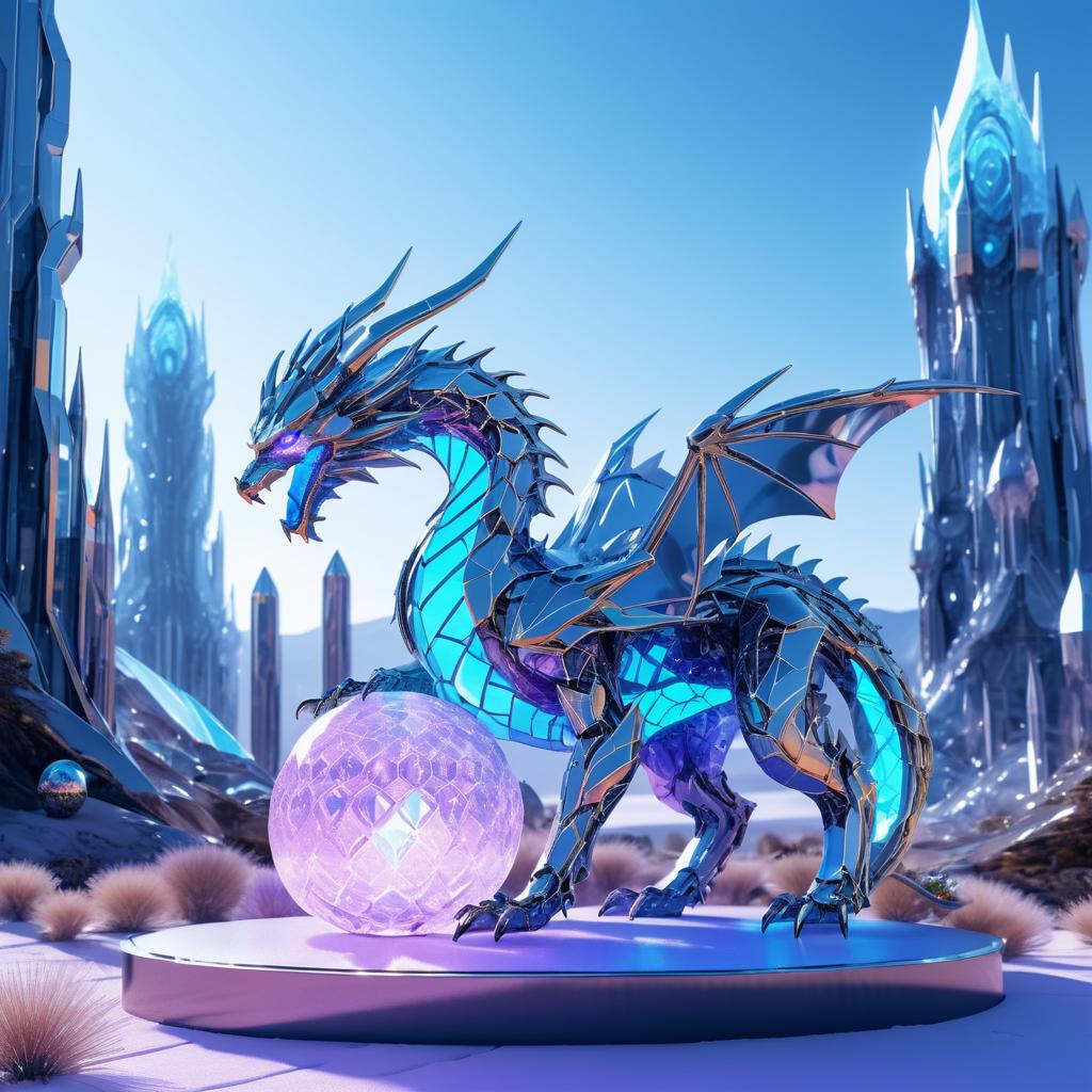 Cybernetic Dragon with Luminous Crystal