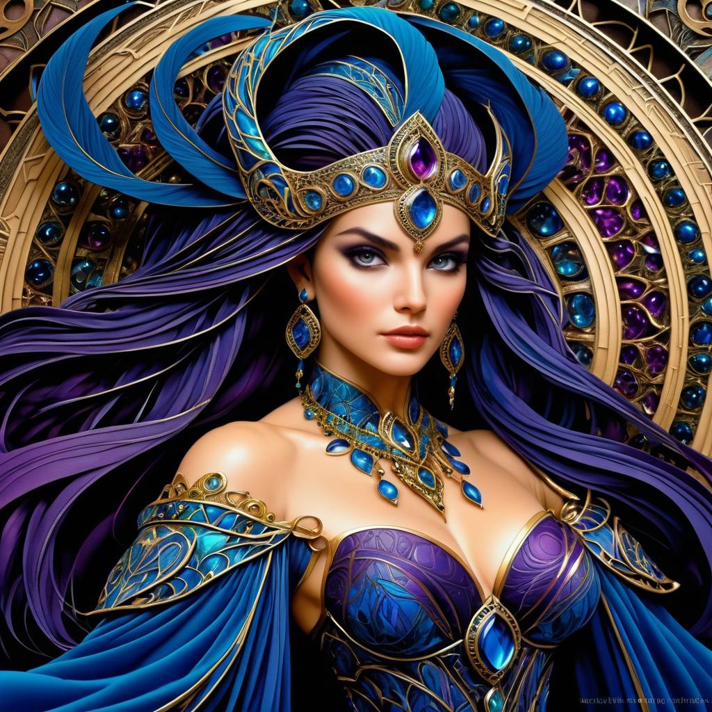 Exquisite Ancient Sorceress in Jewel Tones