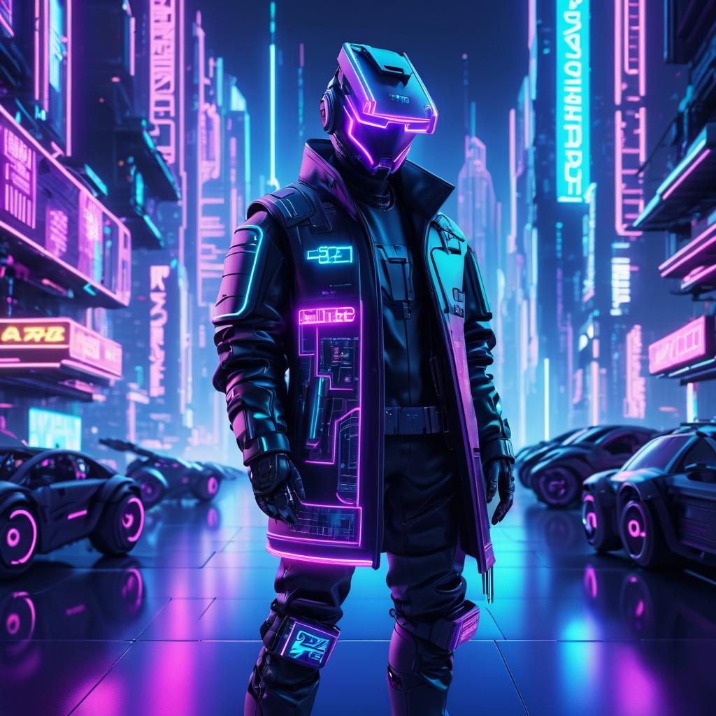 Neon Cyberpunk Robot Hacker Scene