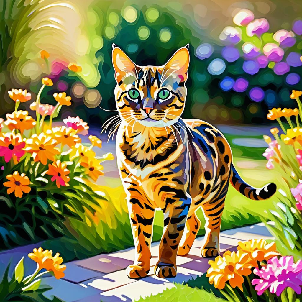 Vibrant Bengal Cat in Blooming Garden