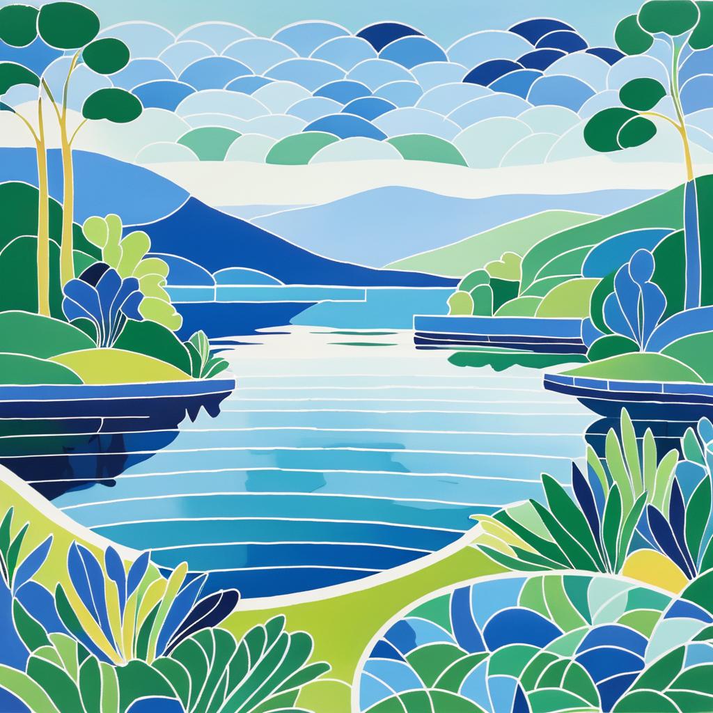 Matisse-Inspired Peaceful Lake Landscape