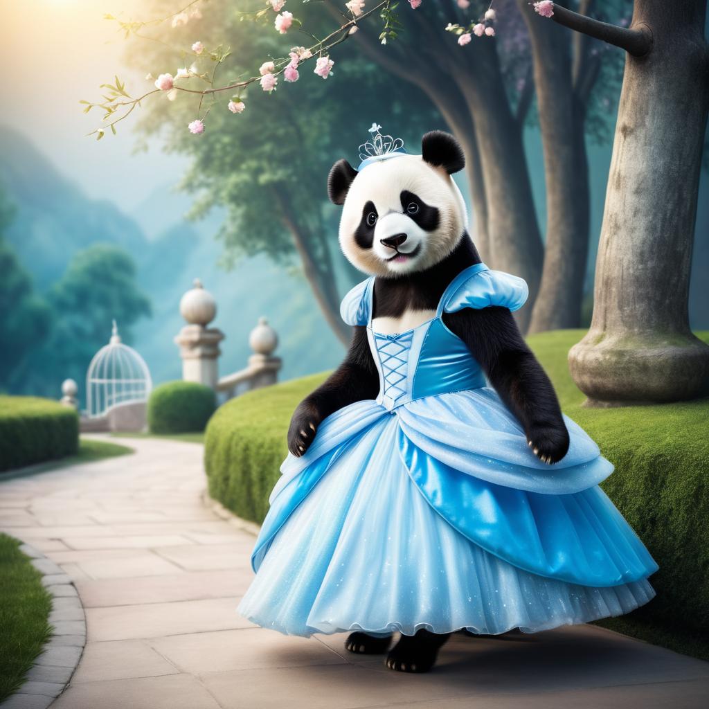 Whimsical Panda as Cinderella Posing Playfully