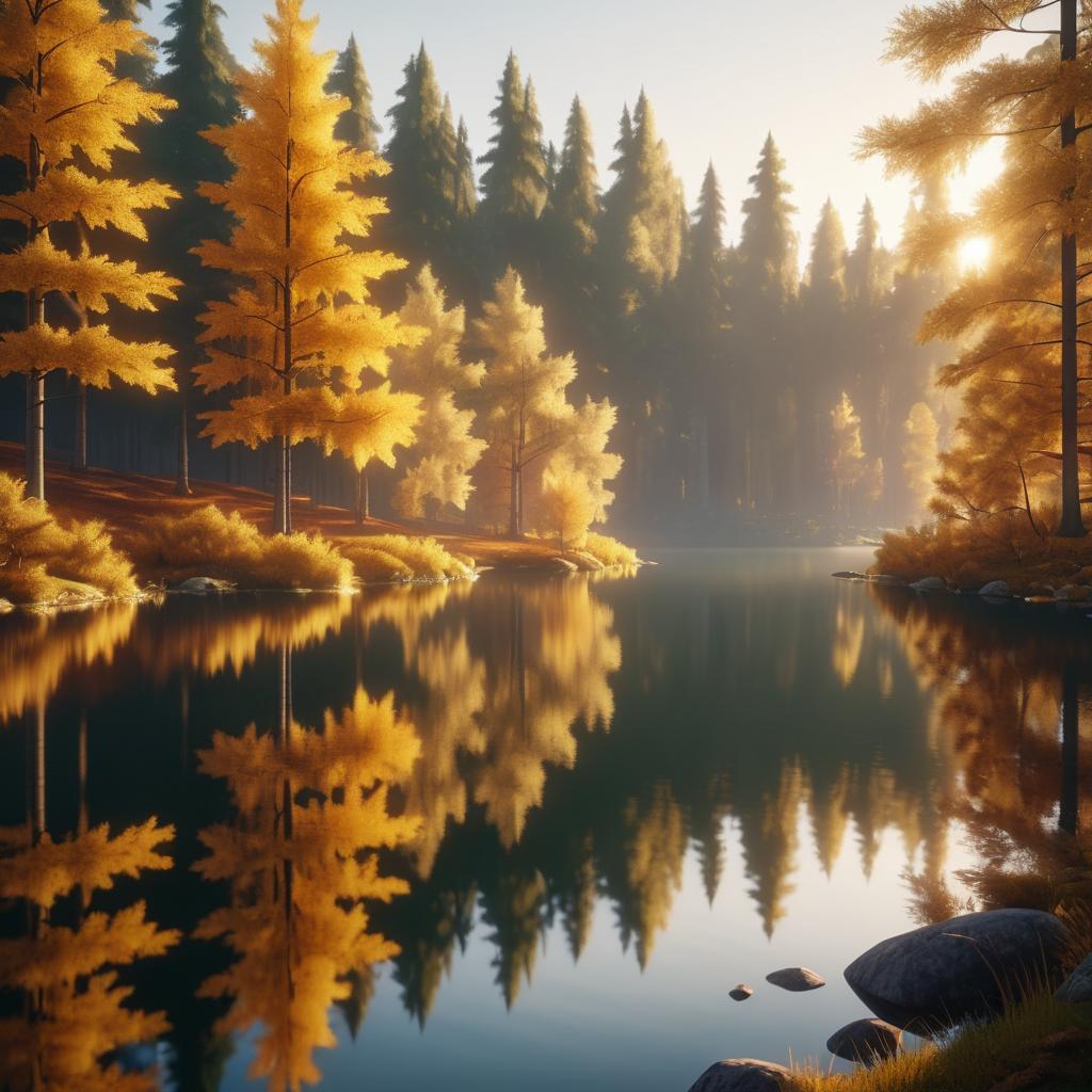 Autumn Forest Serenity with Sparkling Lake