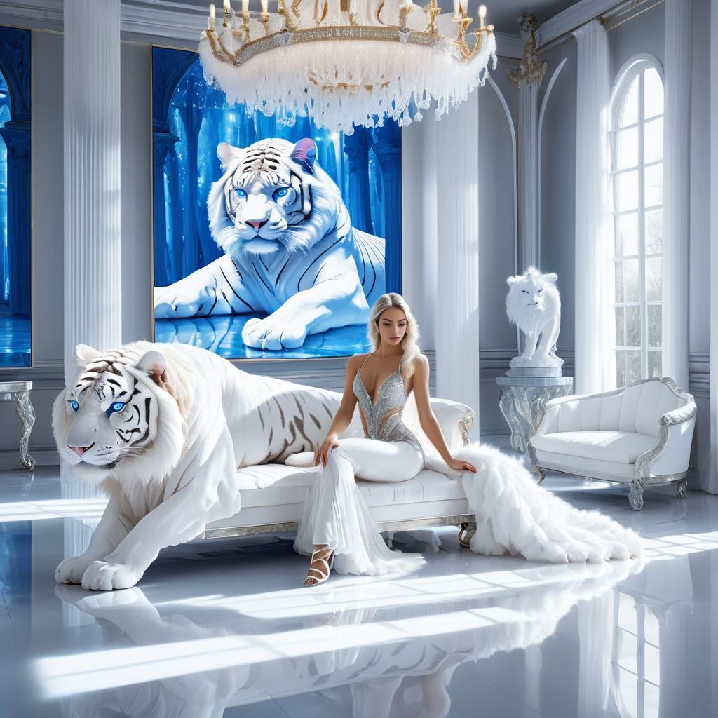 Majestic Tiger and Dancer in Ballroom