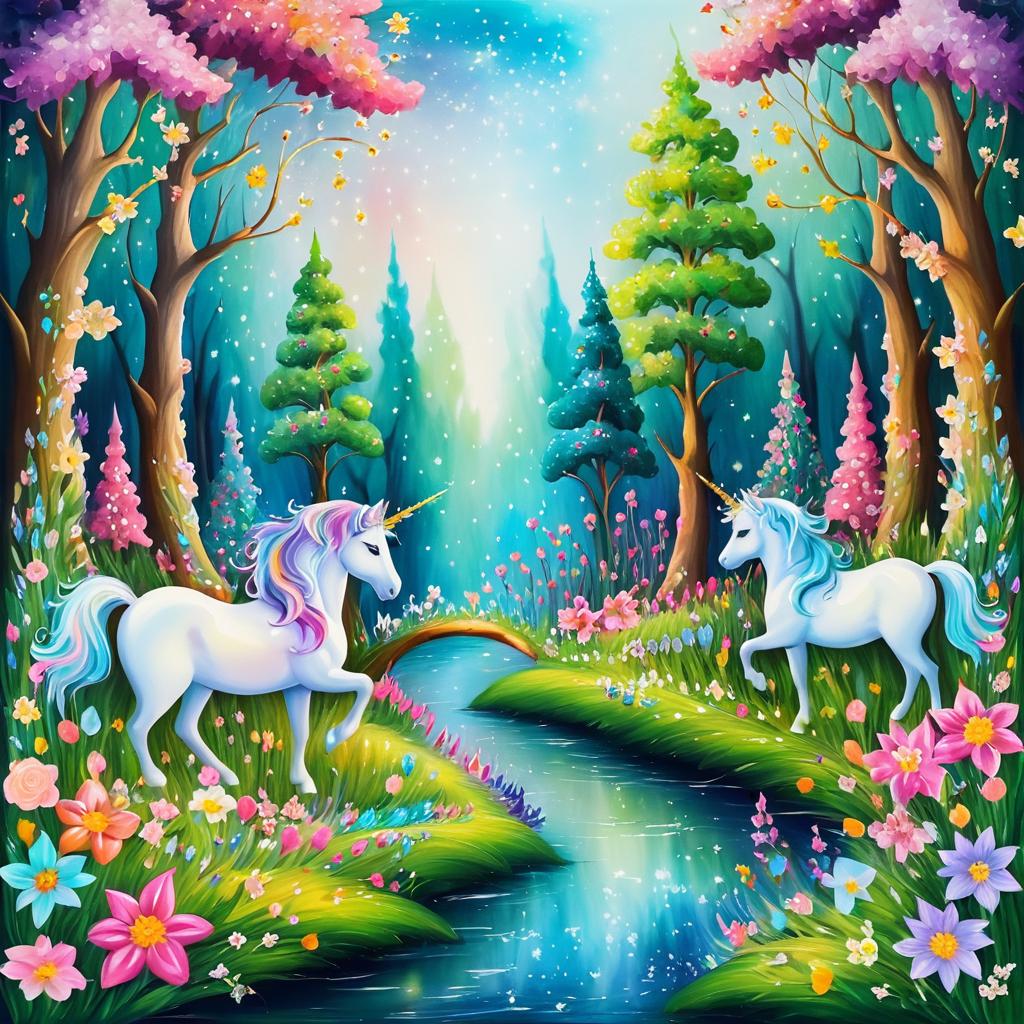 Whimsical Forest with Unicorns and Sprites