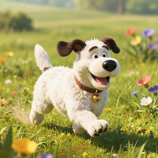 Snowy the Dog on Sunny Meadow