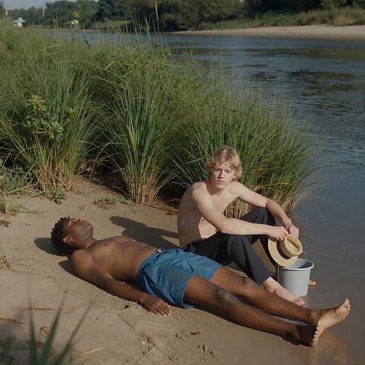 Relaxing River Scene with Two Friends