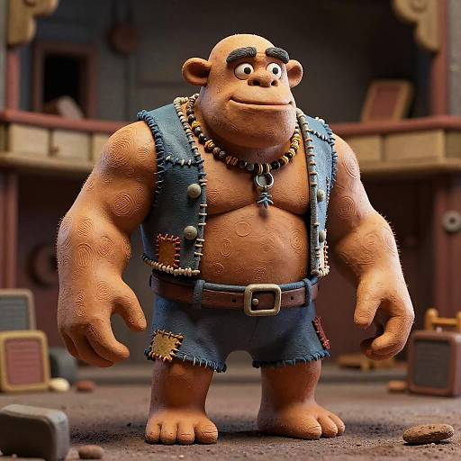 3D Claymation Buff Ogre in Puppet Theater