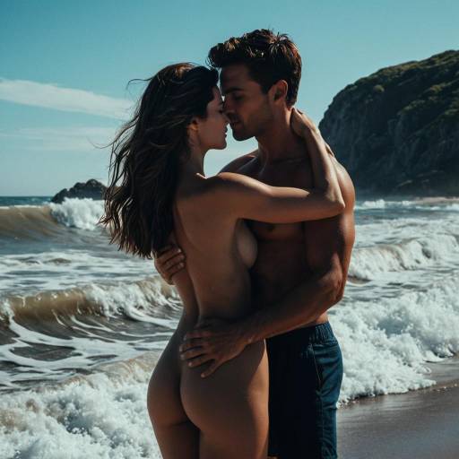 Romantic Embrace on Beach