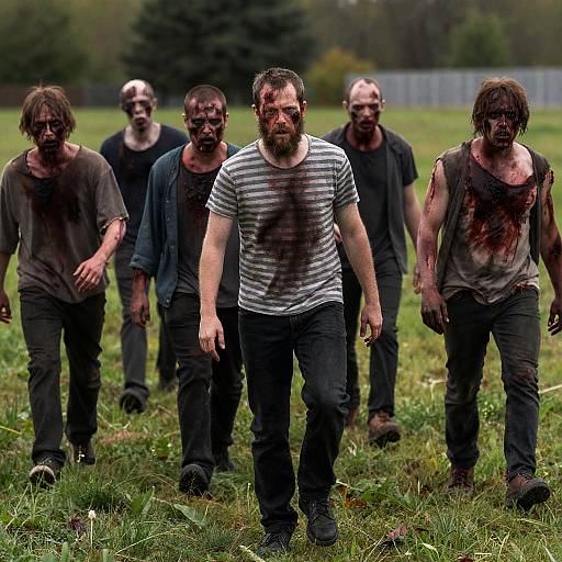 Zombie Horde Running Through Grassy Field