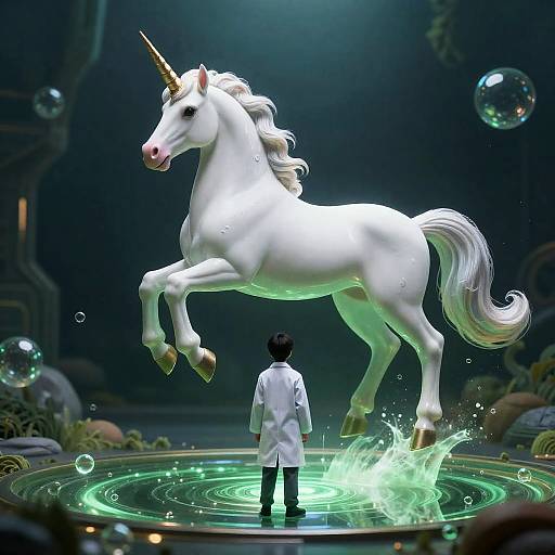 Photorealistic Sci-Fi Unicorn Scientist