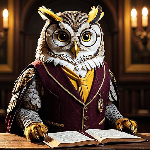 Wise Owl Scholar in Burgundy Waistcoat