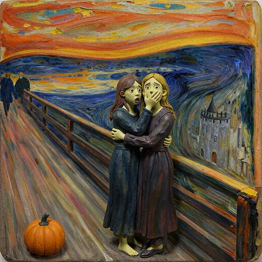 Fearful Embrace in Munch's Style