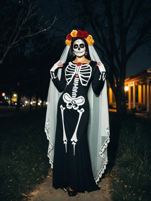 Stunning Night Portrait of La Muerte Woman