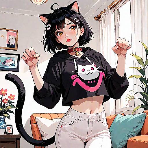 Anime Girl in Cat Costume Pose