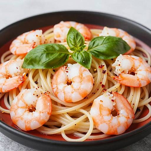 Close-Up Shrimp Pasta with Basil