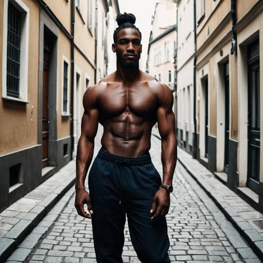 Muscular Man with Man Bun in European Alley
