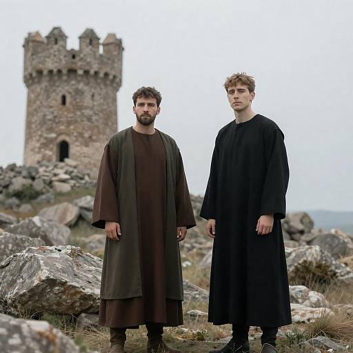 Men in Robes in Overgrown Landscape