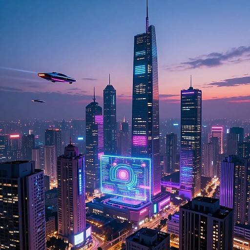 Futuristic Cybercity Skyline at Dusk