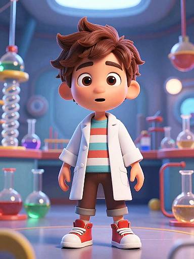 3D Cartoon Boy in Futuristic Lab
