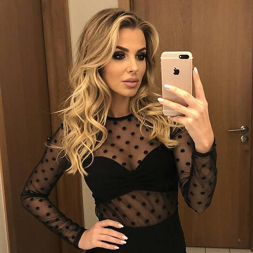 Blonde Woman Selfie in Sheer Top