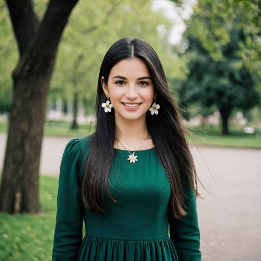 Smiling Young Woman in Green Dress Outdoors