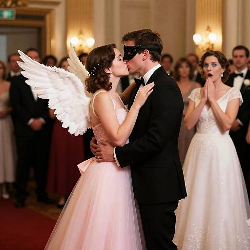 Enchanting Ballroom Kiss Under Warm Lights