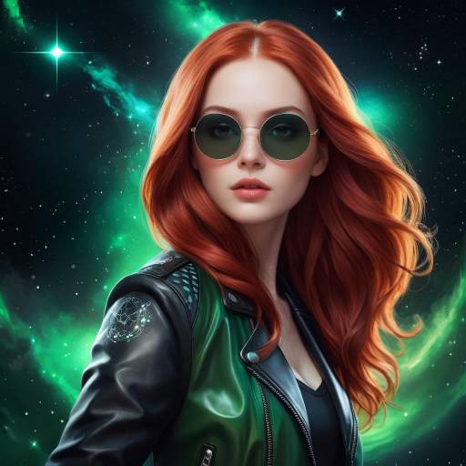 Redhead Woman with Sunglasses in Space